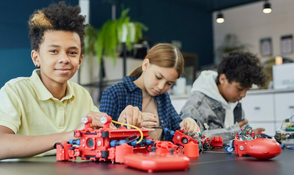 Kids playing with STEM toys