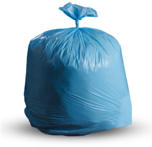 A blue trash bag